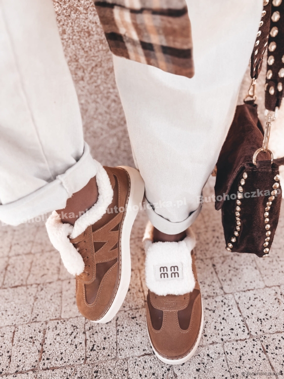 Ocieplane buty zimowe damskie UINO z kożuszkiem w kolorze camel