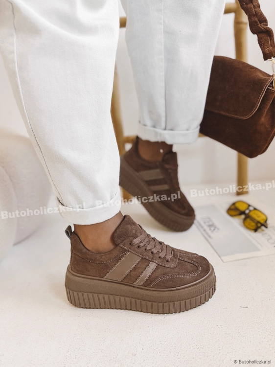 Czekoladowe sneakersy damskie LUNO II na platformie