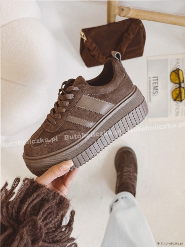 Czekoladowe sneakersy damskie LUNO II na platformie
